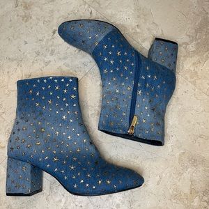 Daisy Street Star Print Denim Heeled Ankle Boots